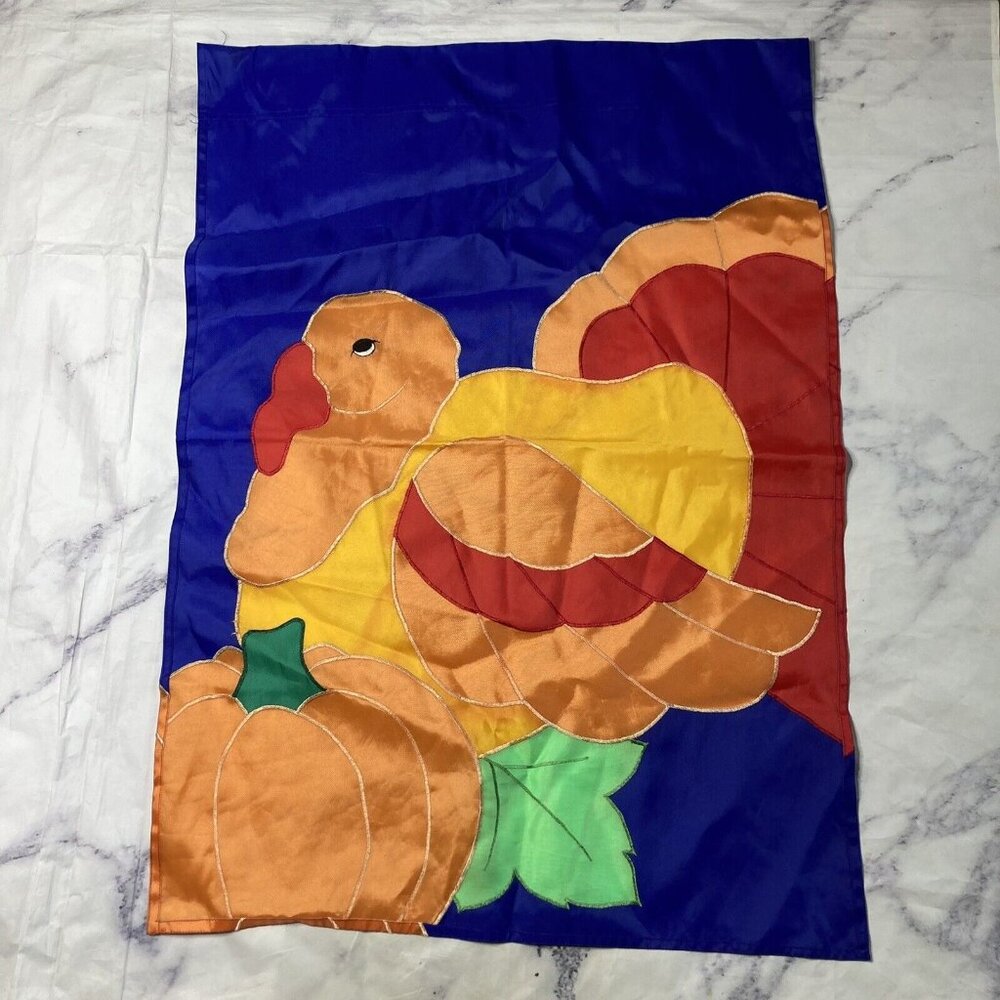 Turkey Thanksgiving Flag Banner Blue Orange Fall Pumpkin 28x40 21